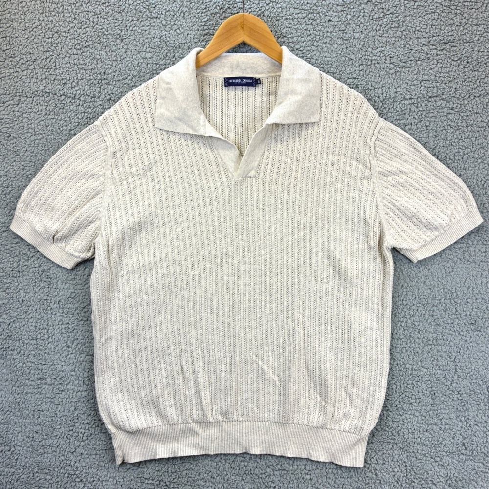 Frescobol Carioca Knit Polo Shirt Pointelle Men's XXL Cream Cotton Italy